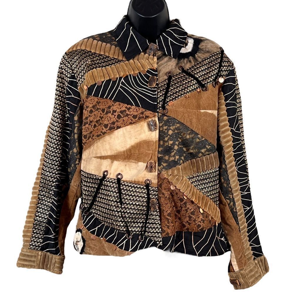 Sandy Starkman Animal Print Patchwork Silk Blend Art to Wear Jacket